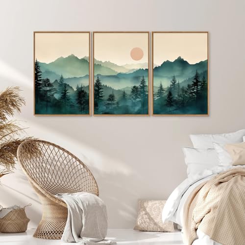 Large Boho Mountain Framed Canvas Wall Art Set (3 Count)