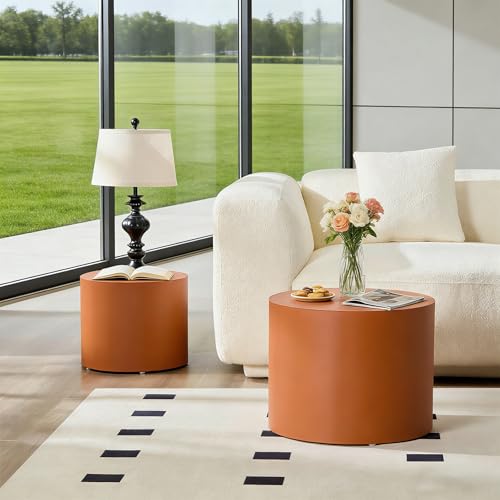 19.09" Modern Leather Round Coffee Table Set