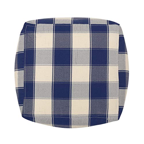 Modern Fabric Checkered Cube Pouf Ottoman Foot Stool