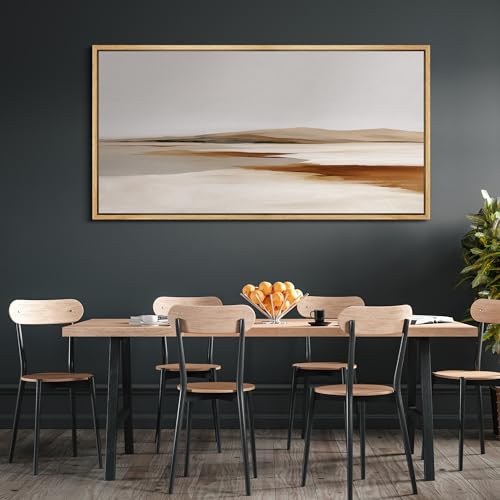 Extra Large Framed Canvas Print Wall Art Neutral Earth Tone Desert Landscape Minimalist Terracotta and Grey Long Retro Fine Art Illustrations Decorative Colorful for Bedroom