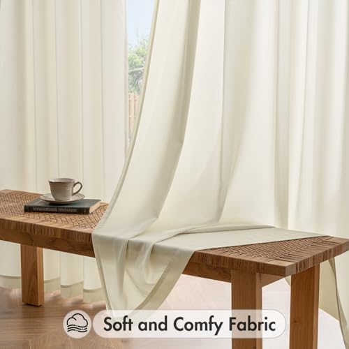 Cream Beige Privacy Sheer Curtains 2 Panels 42W x 84L (2 Count)