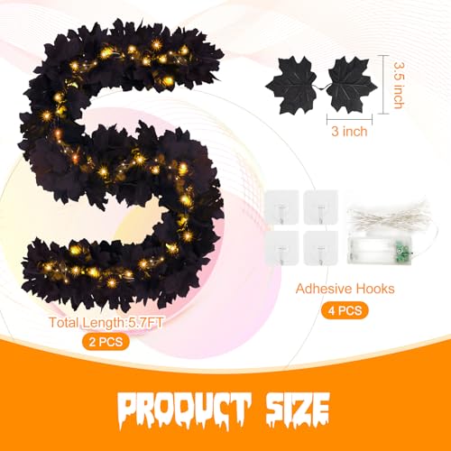 2 Pack 5.7FT Halloween Garlands with Yellow Lights (5.7 Foot)