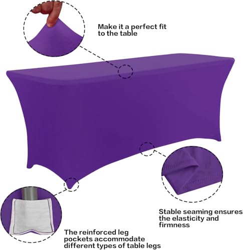 2 Pack 8FT Table Cloth for Rectangular Spandex Purple Table Cover (2 Count)