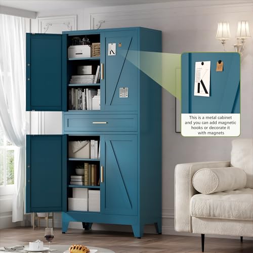 Farmhouse Storage Kitchen Pantry Cabinet with 4 Barn Door