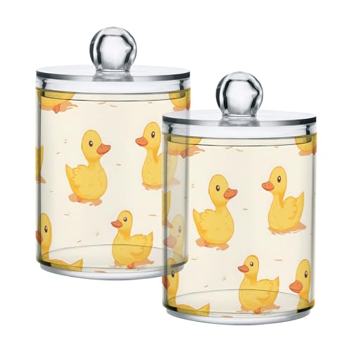 2 Pack Qtip Holder Organizer Dispenser Ducks Yellow Bathroom Storage Canister Cotton Ball Holder Container for Cotton Pads (2 Count)
