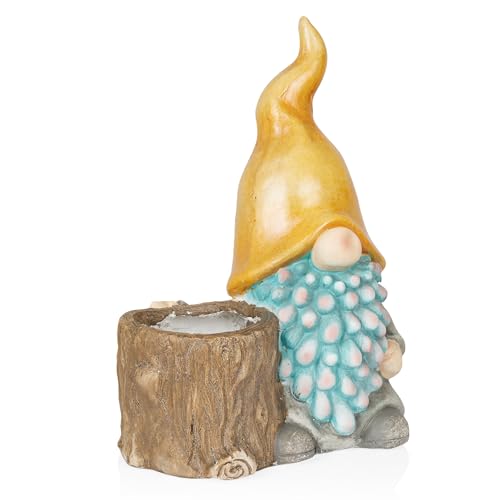 16" Tall Outdoor Yellow Hat Gnome Statue with Drainage Hole Planter