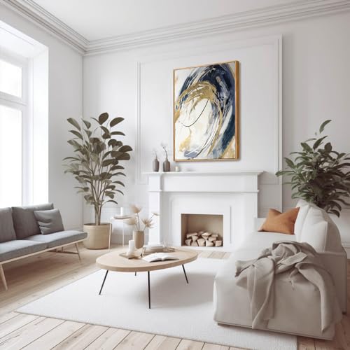 Gold Wall Decor Living Room Abstract Wall Art Blue Paintings Bedroom Aesthetic Frame Wall Decorations Large Artwork for Home Office 24x36 Inch