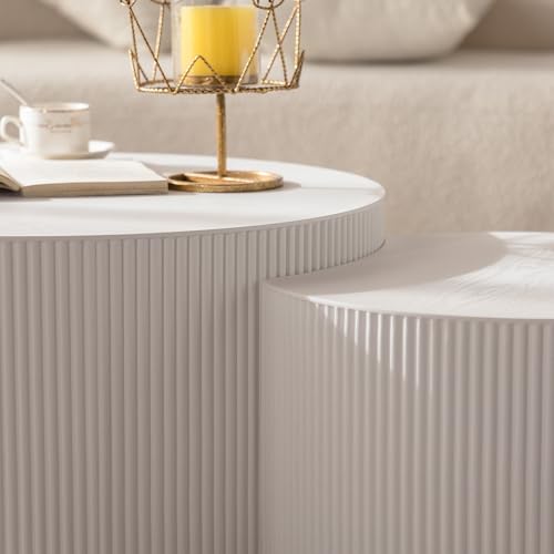 White Round Fluted Nesting Coffee Table Set of 2 (2 Count)