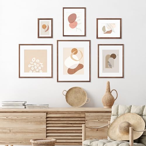 5x7 Picture Frame Set of 4 Natural Solid Walnut Photo Frames with 4x6 Removable Mat Wall Hanging Large Handcrafted Frame with HD Plexiglass Wall and Tabletop Display Large Poster Frame (4 Count)