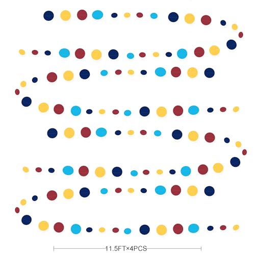 Red Blue Yellow Party Decorations Circle Dots Garland Hanging Paper Polka Dot Streamer for Carnival Circus Clown Fiesta Festivals Birthday Wedding Bridal Shower Wedding Shower Party Supplies