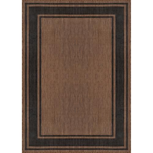 Outdoor Rug 8x10 Modern Bordered Area Rugs for Indoor and Outdoor Patio Deck Porch Garden Waterproof Weather Sun Resistant Washable Outside Carpet (80 Sq Ft)