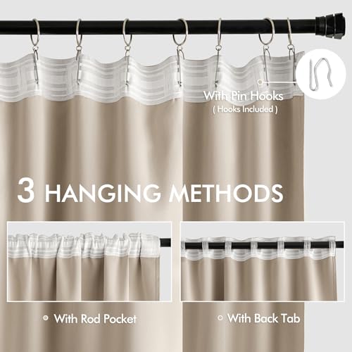 Taupe Back Tab Blackout Curtains 52x63 Inches Long 2 Panels Set (2 Count)