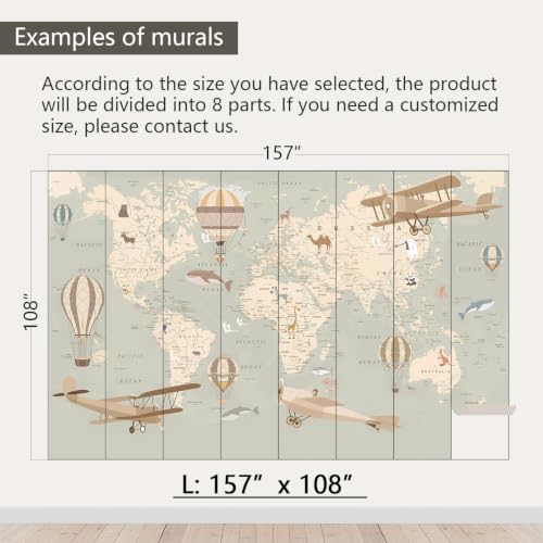 Animal Aircraft Map Peel and Stick Wallpaper for Kids Room