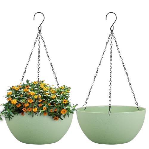 10 inch Hanging Planters for Outdoor Indoor Plants with Drainage Holes and Chain (2 Count)