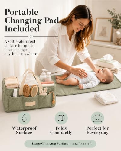 Baby Diaper Caddy Organizer with Portable Changing Mat