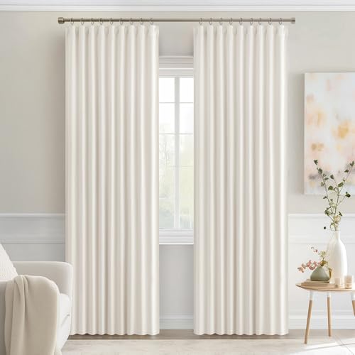 Ivory Back Tab Blackout Curtains 52x90 Inch Long 2 Panels Set (2 Count)
