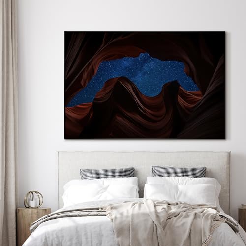 46"x72" Extra Large Framed Wall Art Starry Night Sky Through Antelope Canyon Rock Arch for Home Living Room Bedroom Decor