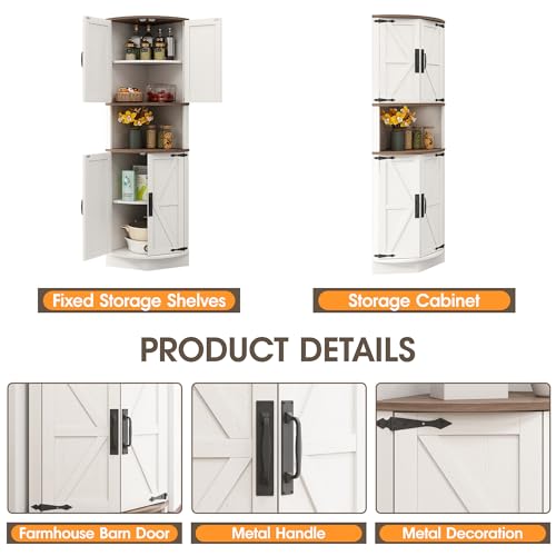 64.8" Tall Farmhouse Corner Cabinet with 4 Doors and 5 Storage Shelves