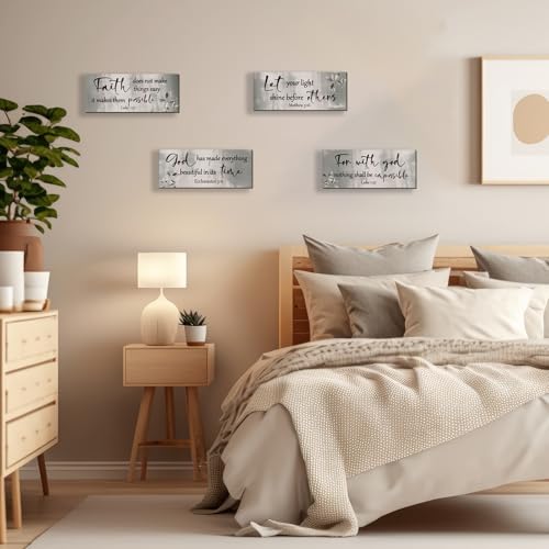 4 Pieces Black Silver Bathroom Decor Bible Verses Wall Art Wooden Abstract Office Christian Wall Sign Religious Art for Women Office Home Bedroom Living Room (4 Count)