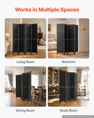 Wood Room Divider 4 Panels 67 in Wood Folding Privacy Screen Black