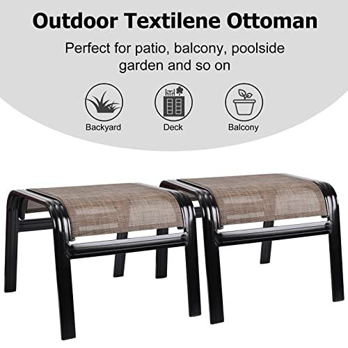 Patio Ottoman Outdoor Footstools Assembled Aluminum Footrest Small Seat for Balcony (2 Count)