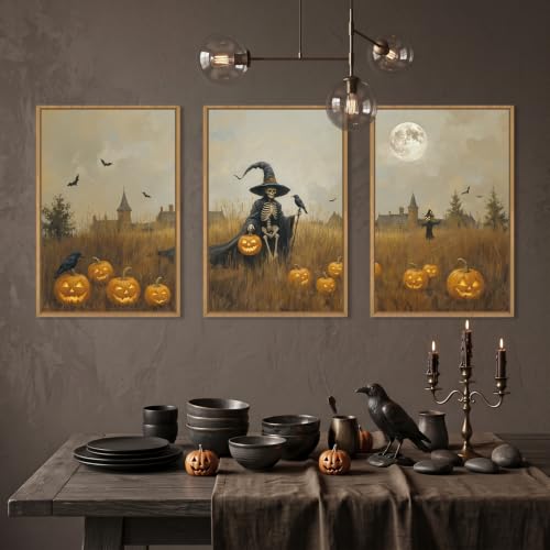 Halloween Ghost Reaper Framed Canvas Wall Art Set