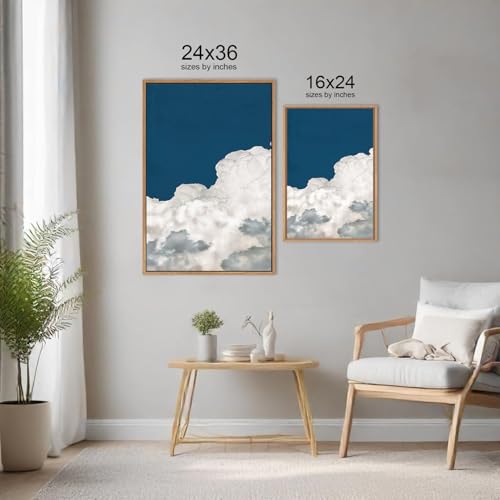 Large White Clouds Framed Canvas Wall Art Set Abstract Navy Blue Sky Natural Wall Decor Minimalist Modern Painting Artwork for Livingroom