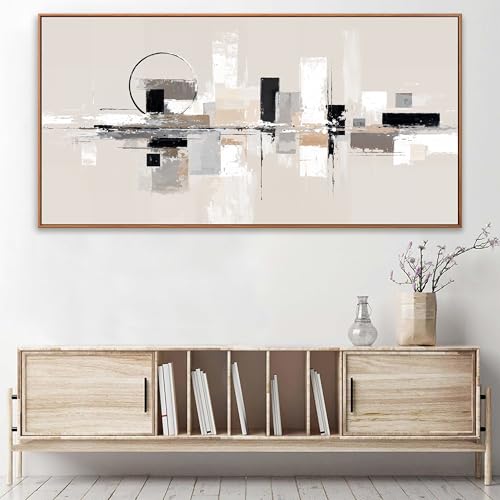 Large Abstract Wall Art For Living Room Painting Black White Wall Art Prints Minimalist Grey Brown Abstract Art Modern Canvas Art Wall Decor Picture For Bedroom Office Home Decoration 29" × 58" With Framed