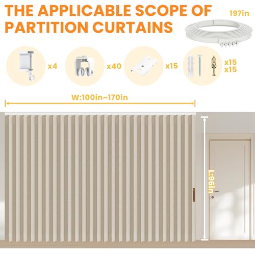100% Blackout Room Divider Curtains Ceiling Curtain Track Sets Blackout Curtains Ceiling Track for Curtain Flexible Track Curtain Extra Wide