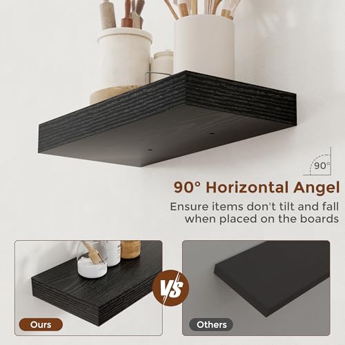 16 Inch Floating Shelves for Wall Black Shelves Set of 2 (2 Count)
