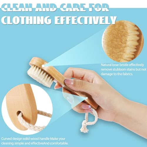 3 Pcs Wood Laundry Stain Brush Stain Remover Brushes with Boar Bristle Small Stain Brush for Clothes for Scrubbing Stains from Furniture Fabric Leather (3 Count)