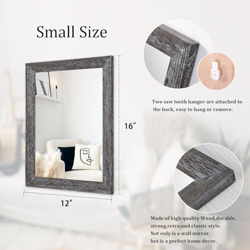 Wall Mirror with Rectangle Wood Frame Rustic Decorative Hanging Mirrors for Bedroom Bathroom Living Room Home Office Small