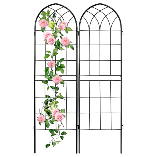 2 Pack 71x20in Rustic Iron Arch Decoration Garden Trellis with Black Metal Coating