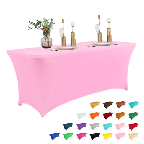 4FT Table Cloth for Rectangular Spandex Pink Table Cover