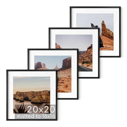 20x20 Black Metal Picture Frames Matted to 16x16 (4 Count)