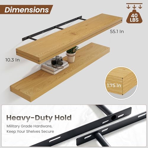 Floating Shelves 55.1" W x 10.3" D Oak Set of 2 (2 Count)