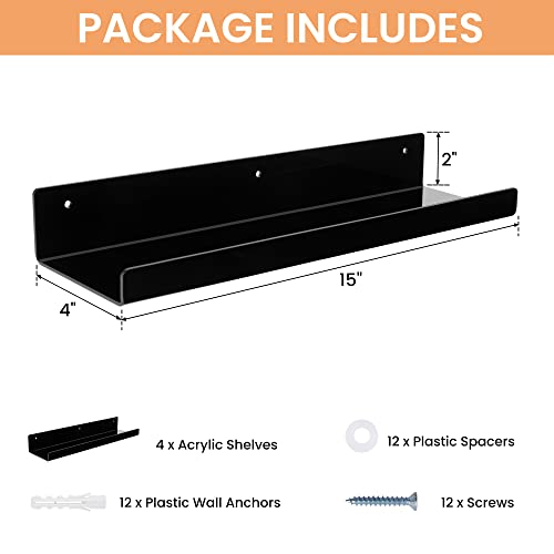 4 Pcs 15" Acrylic Shelves for Wall Organize and Display (4 Count)