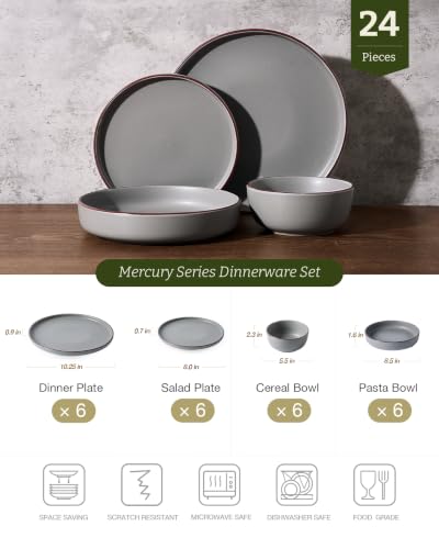 Mercury 24 Piece Dinnerware Set with Pasta Bowls