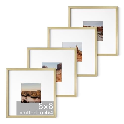 8x8 Gold Metal Picture Frames Matted to 4x4 (4 Count)