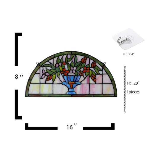 Half Moon Stained Glass Window Hanging Tiffany Style 16" x 8" Half