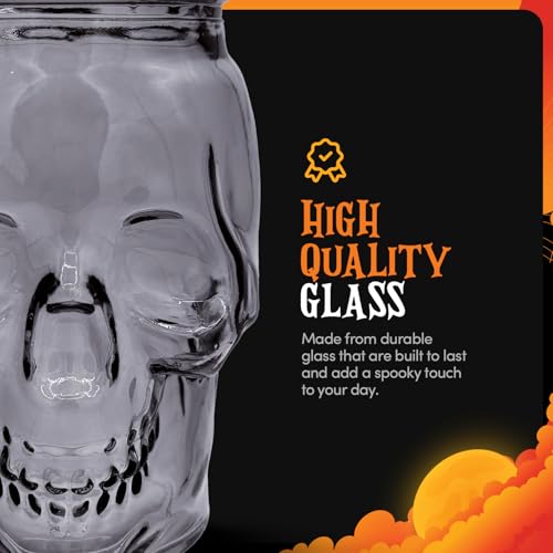 Set of 2 Skull Mason Jar Glasses with Lids (4 Count)