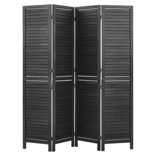 Wood Room Divider 4 Panels 67 in Wood Folding Privacy Screen Black