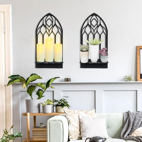 Wooden Gothic Candle Sconces Wall Decor Set of 2 (2 Count)