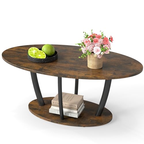 Rustic Small Oval Coffee Table for Living Room