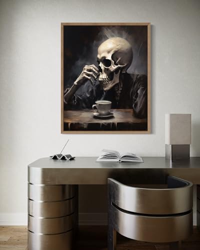 Skull Drinking Coffee Poster Art Print