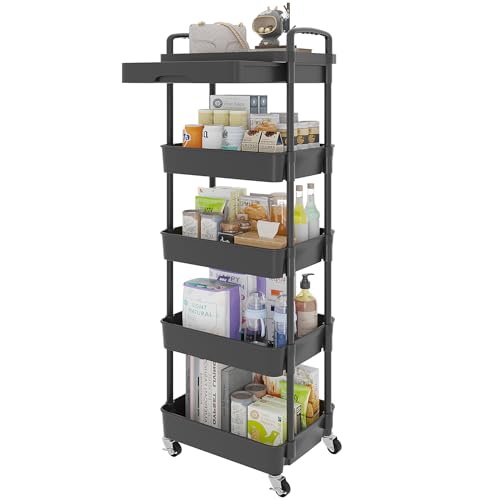 5 Tier Utility Cart with Drawer & Wheels