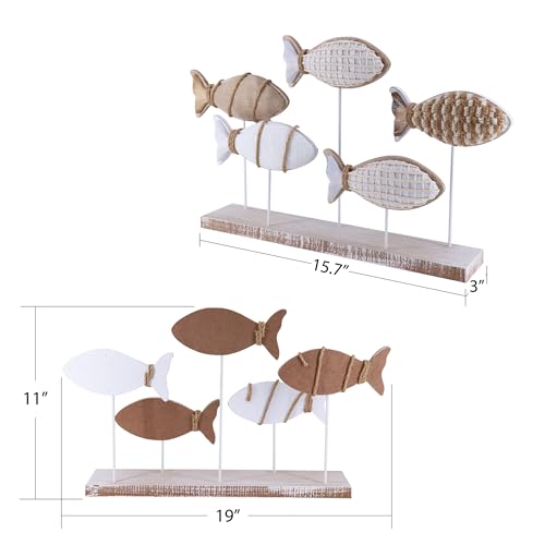 Wooden Fish Figurines with Jute Rope and Cotton String (5 Count)