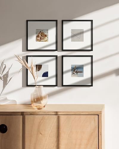 8x8 Black Metal Picture Frames Matted to 4x4 (4 Count)