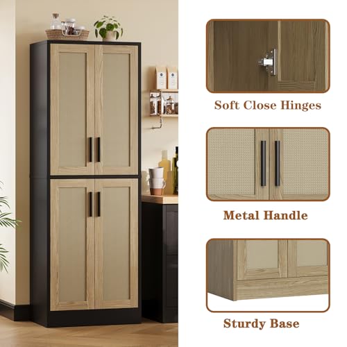 Pantry Kitchen Pantry Cabinet with 4 Doors and Adjustable Shelves