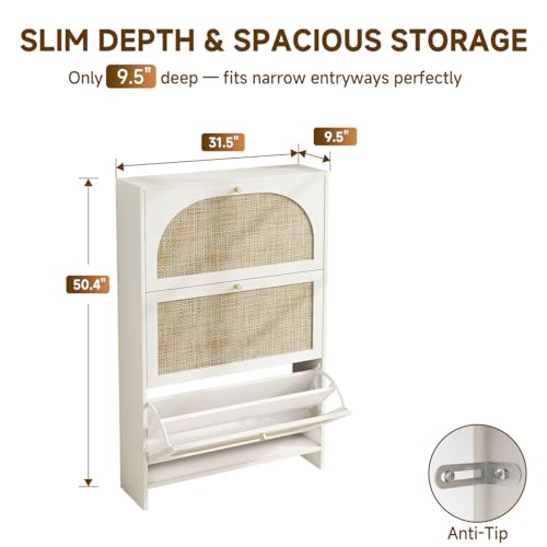 Shoe Cabinet Storage for Entryway Slim 9.5" Freestanding Floor Base Shoe Storage Cabinet